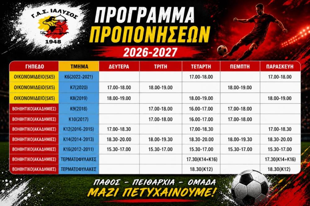 Ξεκινούν οι προπονήσεις την 1η Σεπτεμβρίου – Συνεχίζονται οι εγγραφές